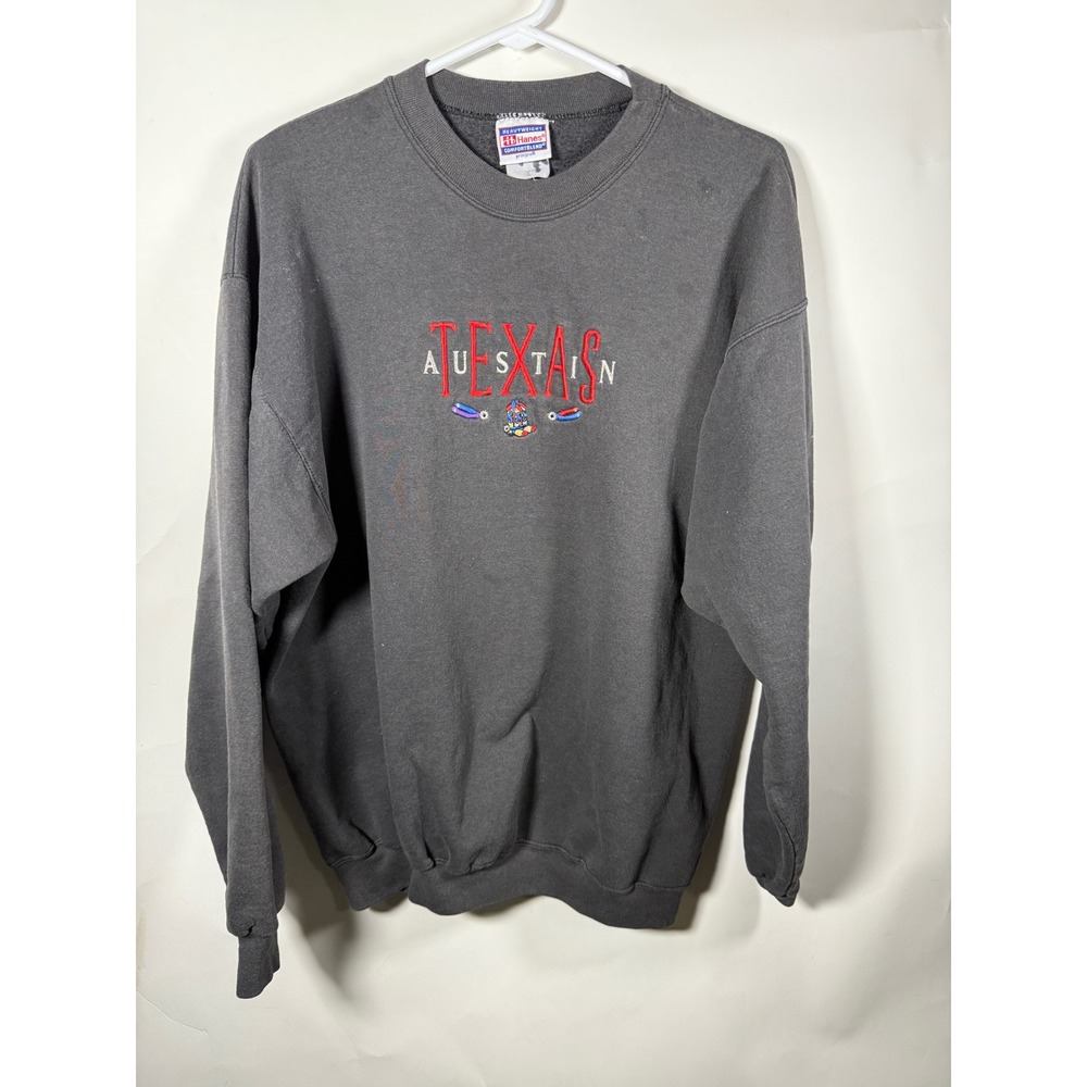 Mens Vintage Hanes Comfortblend‎ Texas Austin Embroidered Gray Sweatshirt XL